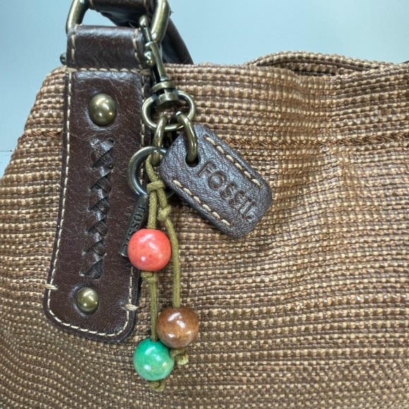 FOSSIL PURSE Genuine Classic 1954 Key Oasis Straw slouchy bag tan brown paisley - Picture 4 of 16